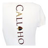 Callaho Warmblood Sporthorses Text Polo Shirt (Unisex). White, Back View.